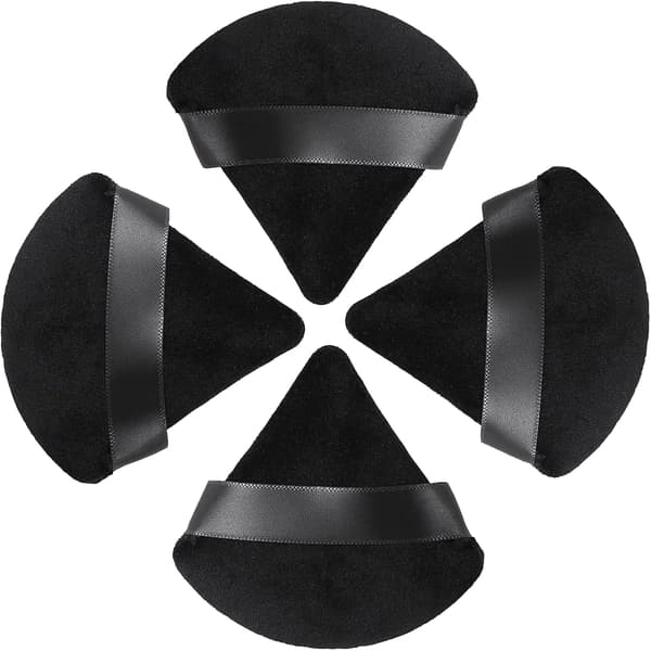 Powder Puffs, 4-Pack Triangular Powder Puffs, Suitable for Pressed Powder, Velvety Setting Powder Puffs, with Hanging Rope, Reusable, Face Makeup