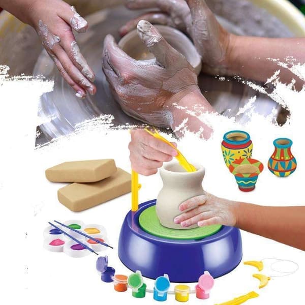Pottery Wheel with Tools - Electric with Clay & Paint, 9 pieces - DIY multi-color