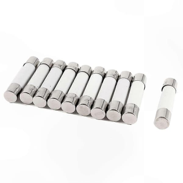 10-pack 6x30mm 250V 30A keramiska rörsäkringar Vit silverton