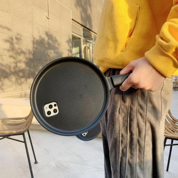 wxsp 1-piece black phone case with frying pan pattern - for iPhone