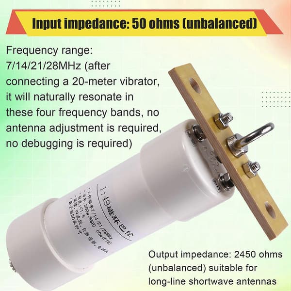 1:49 Balun 200W Impedansetransformator Kortbølgeantenne HF Balun End-Fed SSB-antenne for forbedret signalmottak White
