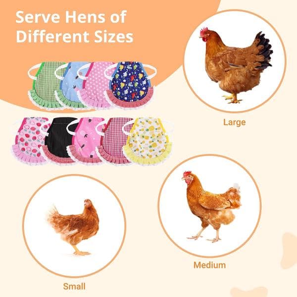 9 Chicken Saddles for Hens, Waterproof Chicken Aprons with Elastic Straps, Feather Protecting Jackets for Chickens, Poultry Protector, Wing Back