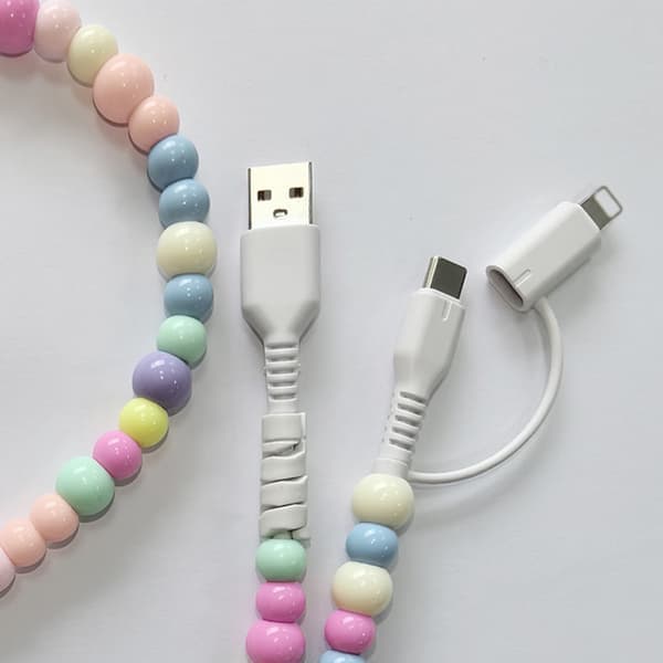 Ladekabler med perler for multiladerkabel USB C 2 i 1 hurtiglading farge