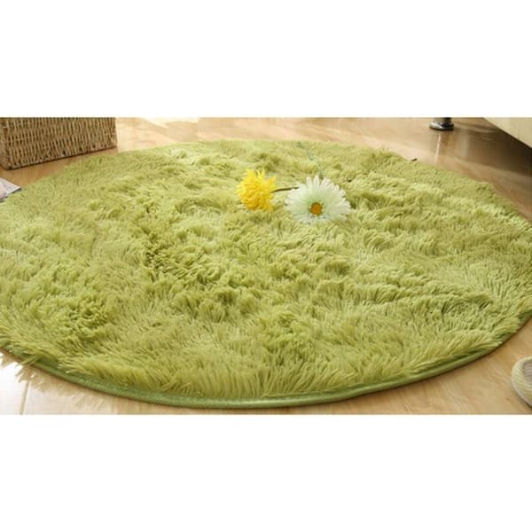 Large Fluffy Solid Round Rug for Modern Bedroom (Green 120