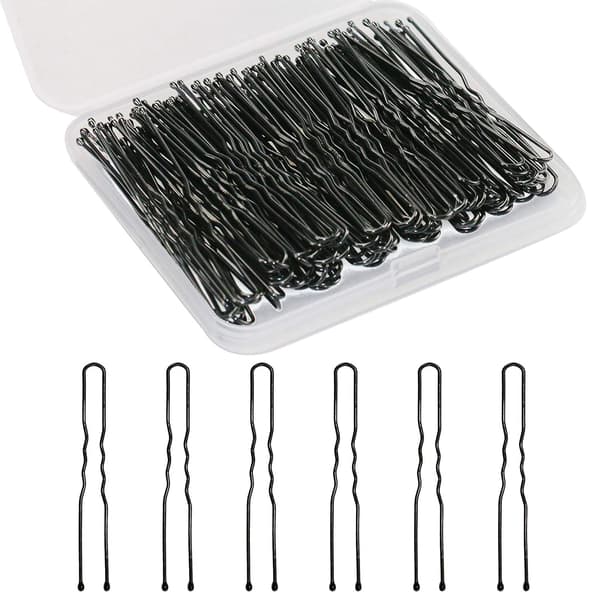 U-formede hårnåle, 100 stk. hårnåle til damer, med opbevaringsboks, (6 cm), (sort)