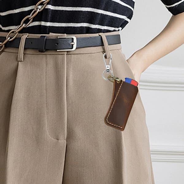 Leather Lighter Holder Keychain, Protective Case for BBQ Lighters - Rustic Storage Pouch with Belt Clip, Fits Most Standard