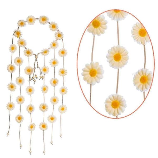 Pannebånd Blomsterkrone, Dame Hippie Hodeplagg Justerbart Blomsterhodeplagg Hårtilbehør, 5305 Beige