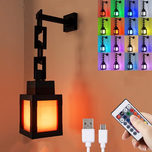 KZQ-Minecraft Lantern Night Light - 16 Colors LED, Rechargeable & Remote Control