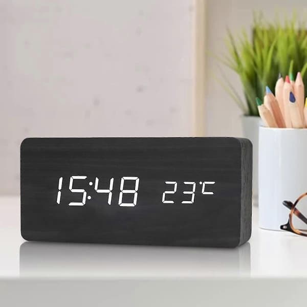 Digital väckarklocka trä USB/batteri termometer LED-display för hemkontorsinredning barn - vit A Black
