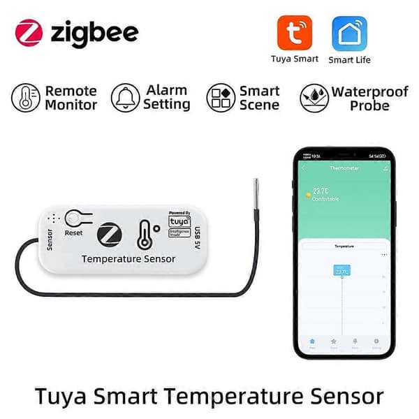 TUYA Zigbee temperatursensor APP fjernmonitor Tuya vanntett temperatursensor Smarthus 2M 2M Vit
