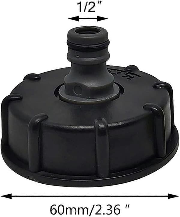 2 stk. IBC-tankadapter, IBC-forbindelse S60x6 til 4 vandrørshaneforbindelse 1/2 tomme groft gevindslangefitting