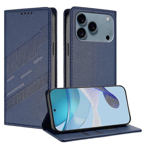 För iPhone 17 Pro Max Mobilskal Punkstil Präglat Plånboksställ Läderfodral Dark blue Dark Blue