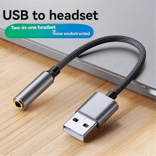 USB til 3,5 mm lydadapter Hodetelefonkonverterer Eksternt lydkort for PC bærbar PC Silvergrå