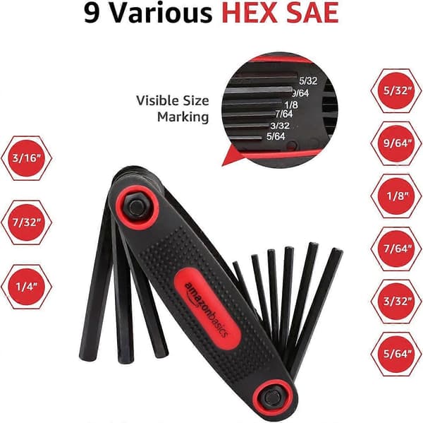 Basics foldbart unbrakonøgle-sæt - 3-pak, metrisk/SAE/TORX-kombinationsværktøjssæt
