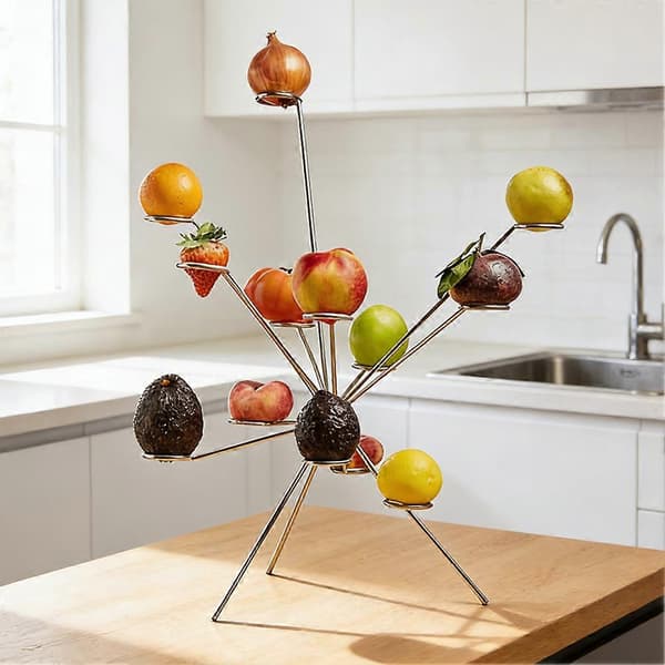 Exploding Fruit Bowl Centerpiece - Modern Metal Fruit Stand with 360 Degree Multi-Arm Display, Art Sculpture Bowl for Kitchen & Dining Table Decor