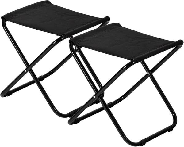 Folding Stools - Black - 2-pack - Canvas Camping Stool for Adults, Small, Portable, Lightweight, Outdoor, Foldable Garden Chair