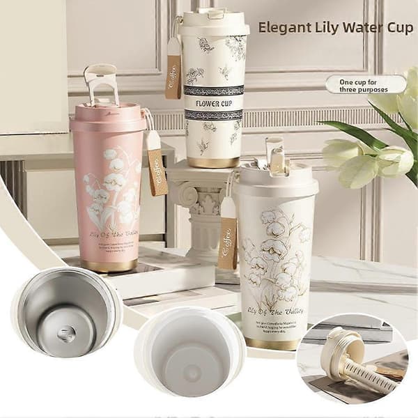 Lily Keramisk Innerfoder Kaffekopp Kvinnors Hög Utseende Dubbel Drickskopp High-End Present 316 Rostfritt Stål Isolerad Kopp Pink/ceramics