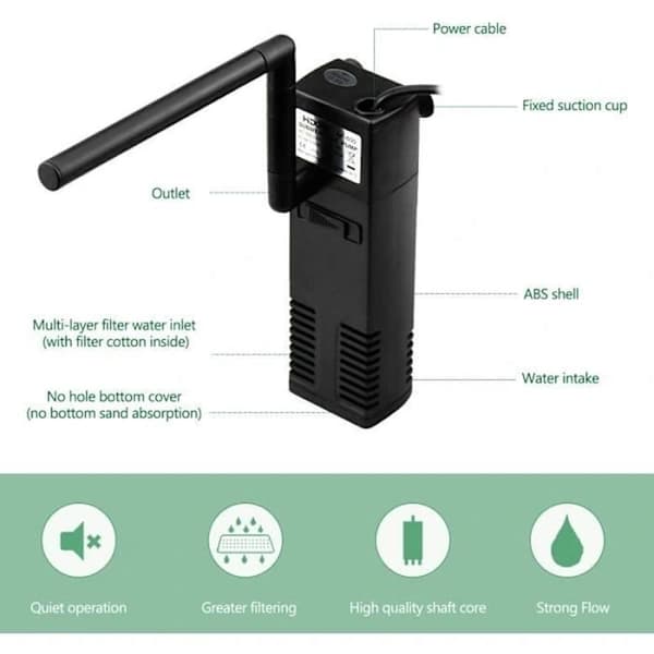Internal Aquarium Filter 3W/4W 20L-60L Adjustable Internal Filter with Filter Sponges, Easy Operation and Maintenance
