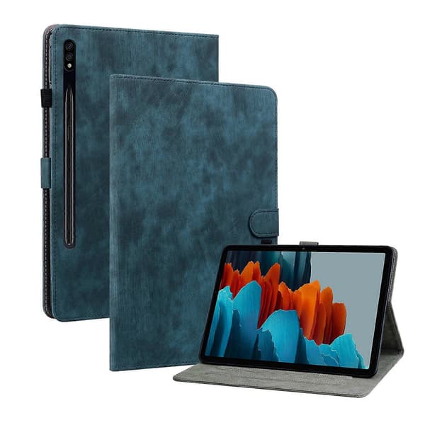 Til Samsung Galaxy Tab S7+/Tab S8+/S7 FE PU Tablet Cover Dark Blue