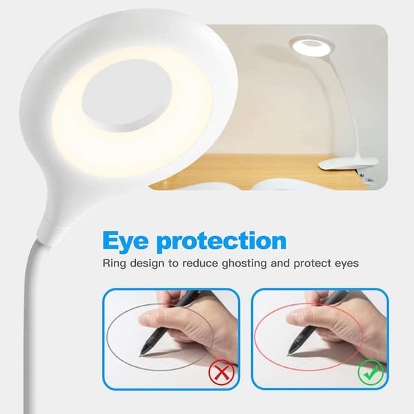 LED Desk Lamp, USB Cable Rechargeable Clip on Reading Light, 3 Light Modes