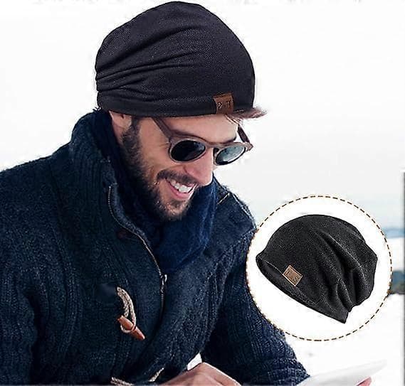 Unisex Blød Bomulds Beanie Varm Softshell Huer Vinterhatte Mode Komfortable Bløde Kasketter Sort