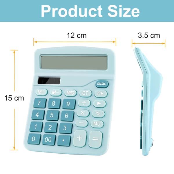 Desktop Calculator, 12-Digit Dual Solar Battery Calculator with Large LCD Display, Office Calculator with Large Buttons (Blue) Blue