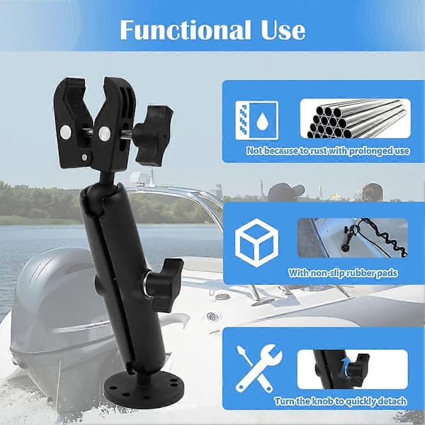 Trollingmotorstabilisatorfäste 360° justerbar Tough-Claw Båt Trollingmotoraxel minskar studs Passar 0,6\" till 2\" Black