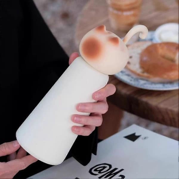 Isolert kopp i rustfritt stål, søt katteformet design, bærbar Beige