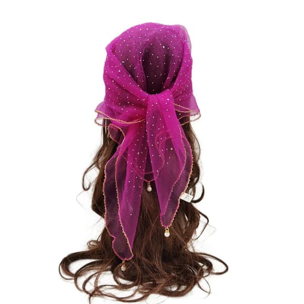 Square Silk Scarf with Rhinestones, Thin, Lightweight, Breathable Headscarf, Solid Color F