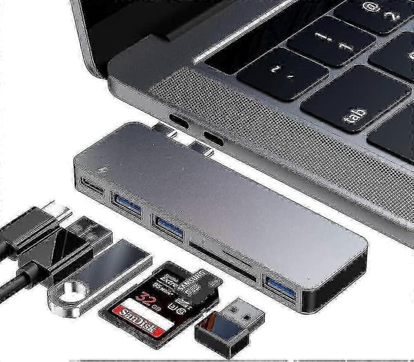 USB C Hub Adapter til Macbook Pro/Air 2020 2019 2018, 6 i 1 USB-C Tilbehør Kompatibel