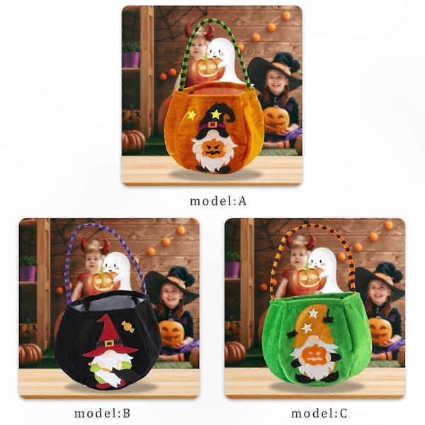 Halloween Barn Godisväskor Tecknad Pumpa Hink Bärbar Presentkorg Godispåse Festbyte Orange