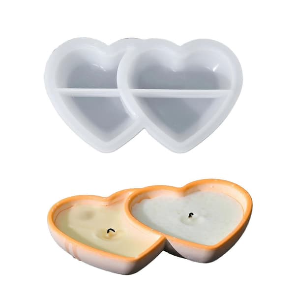Lysestage Silikoneform Lyskopform Lysestage Gipsforme Dobbelt Hjerte Aromaterapi Beholderform Multicolor