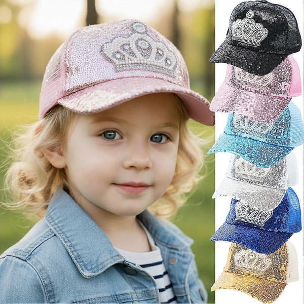 Glittrig krona baseballkeps för barn - Glittrande solhatt för nöjesparken White One size