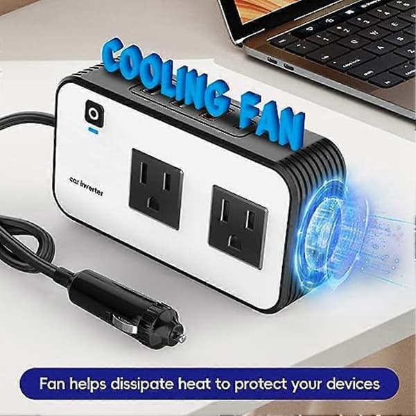 200W Bilstrømomformer, DC 12V til 110V AC Bilpropadapterstik med USB Hurtigoplader 2.4A USB/Laptop Biloplader