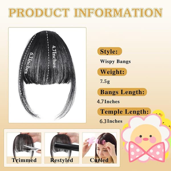 Ekte hår extensions, med pannelugg, ett-stykke extensions, med kinnskjegg