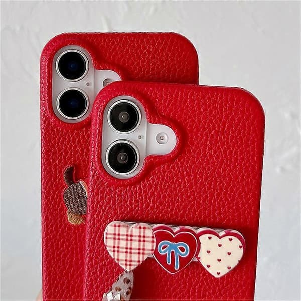 [LCS]Kompatibel med iPhone 16 Deksel Juledesign PU+PC Telefonbakside med Hjerteholder, Stropp MultiColor