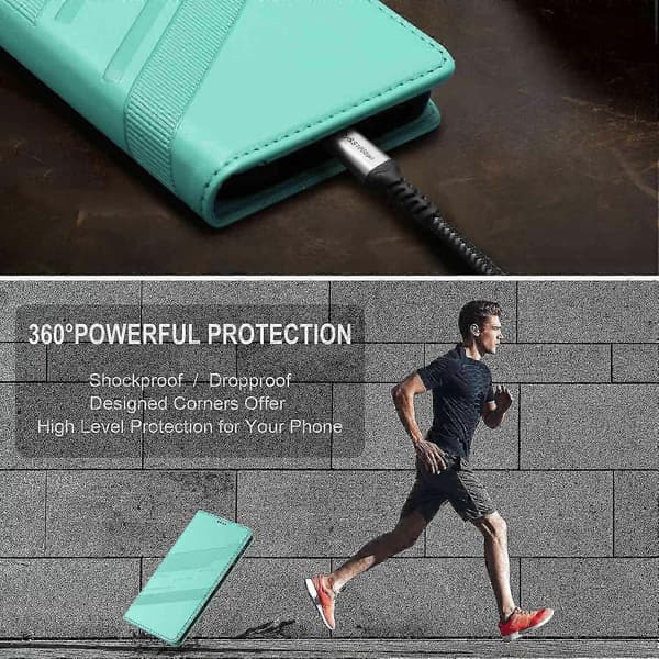 För iPhone 17 Pro Max Mobilskal Punkstil Präglat Plånboksställ Läderfodral Light green Mint Green