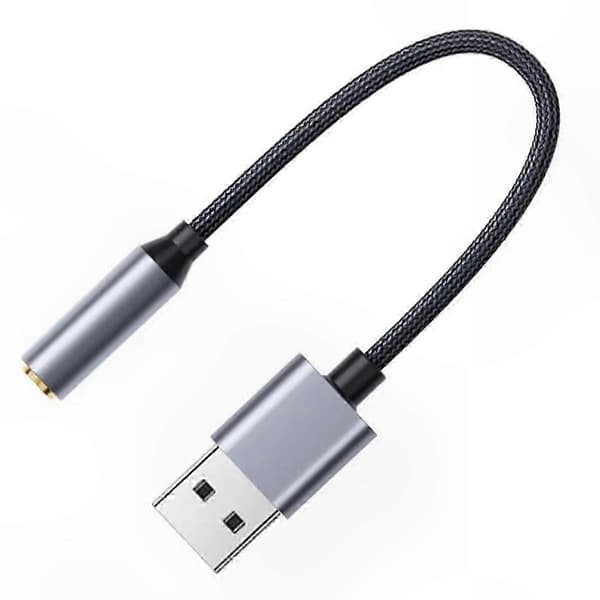 USB til 3,5 mm lydadapter Hodetelefonkonverterer Eksternt lydkort for PC bærbar PC Silvergrå