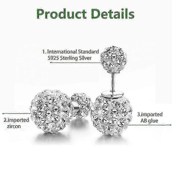Sterling Sølv Glitrende Bling Krystall Rhinestone Øredobber Dobbeltsidig Front Bak Kule Stud Øredobber_cdb3