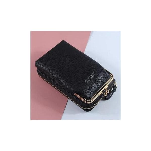 Black Mobile Phone Bag with Shoulder Strap and Wallet Pocket