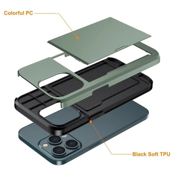 Mobile Case for iPhone 15 Pro Max Card Holder - Green Grön 50