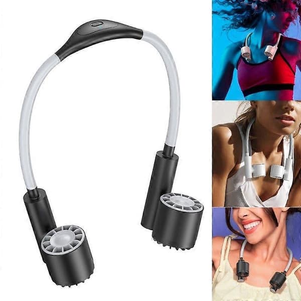 USB genopladelig halsventilator, håndfri dobbeltventilator mini luftkøler til udendørs sommer