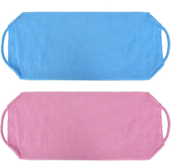 2 x Nylon Lang Håndkle Stripe Ryggskrubber, Kropp Død Hudfjerner, Egnet for Kvinner og Menn (Rosa +