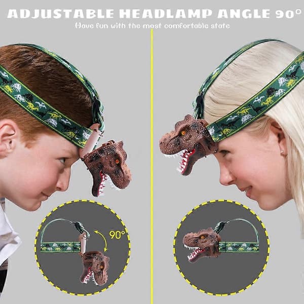 LED Dinosaur Hodelykt for Barn med Justerbart Hodebånd Campingutstyr USB-lading Dinosaurleke