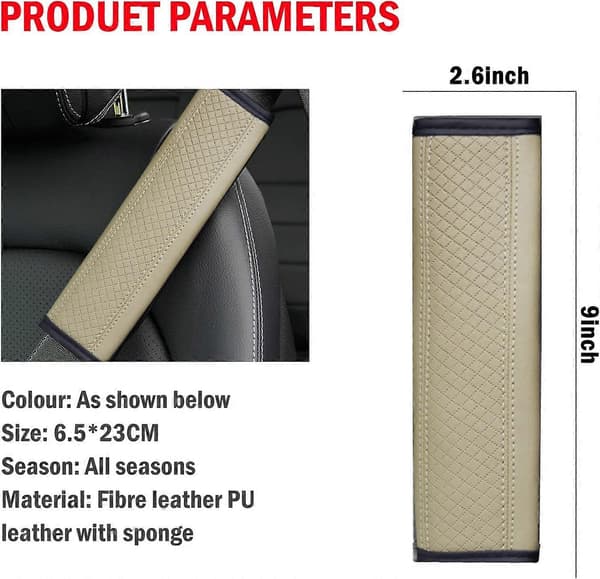 LINJOU Säkerhetsbälteskuddar Läder Säkerhetsbältesskydd, Beige-2st