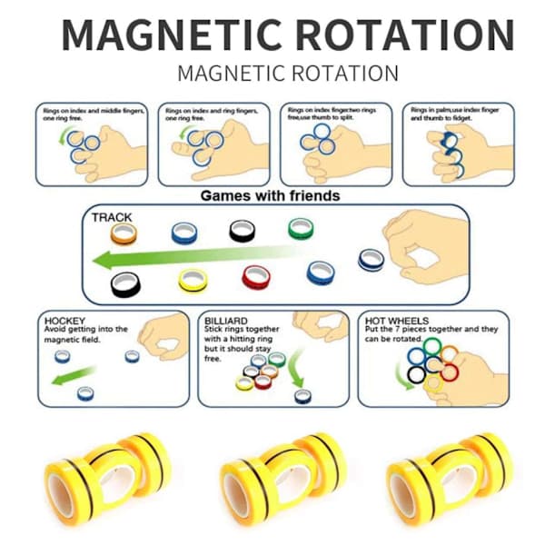 3-Pakning - Magnetiske Ringer / Fidget Leker - Magnetkuler multifarge