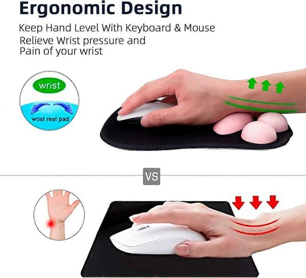 Musematte med kattepote og håndleddsstøtte, bærbar ergonomisk sklisikker spillmusematte