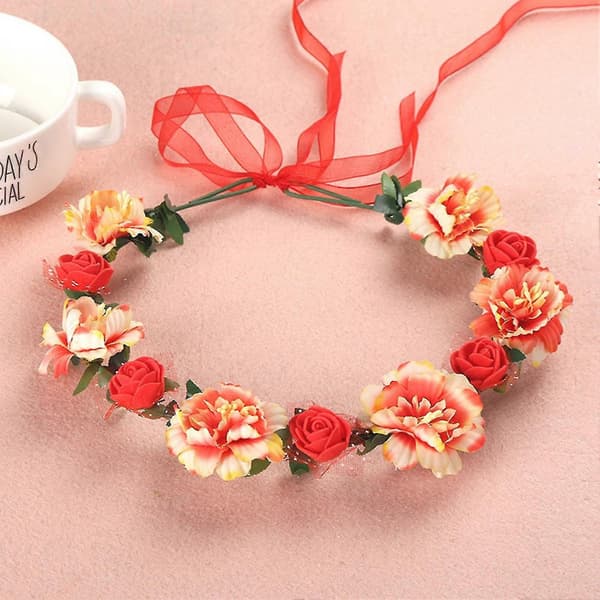 Blomsterhodebånd Pent Justerbart Kunstig Blomsterkrone for Kvinner Jenter til Bryllup Pink