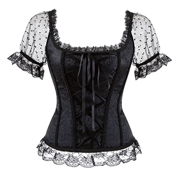 Mordely Gothic Tapestry Lace Up Bone Corset Overbust Bustier with Lace