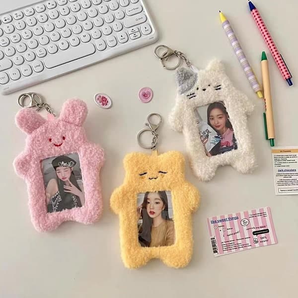 e Cat Plush Photocard Holder Kpop Idol Photo Case Protective White White